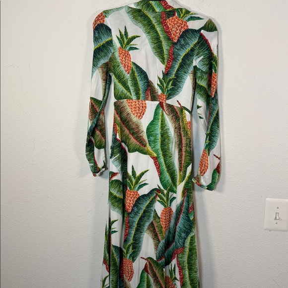 Farm Rio Forest Palm long-sleeve plunging neckline maxi dress XS - Picture 5 of 8